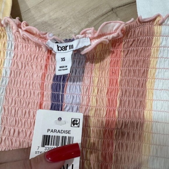 BAR III Women's Sherber Striped Cotton Smocked Peplum Tie-Strap Top SZ Xsmall Xs - Picture 3 of 6